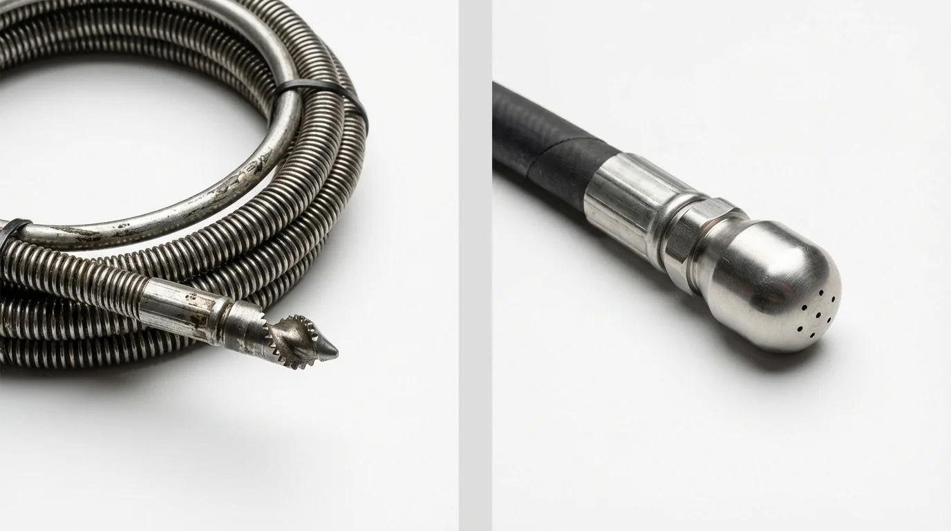 Drain snake cable and hydro jetting nozzle used for drain cleaning in Middleport, NY
